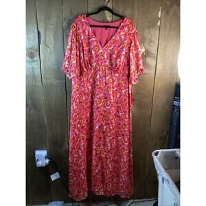 Marée Maxi Dress With Flutter Sleeves Pink Floral Size 24